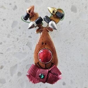 Vintage AJMC Rudolph the Reindeer Metal Brooch w/ Red Nose and Christmas Lights